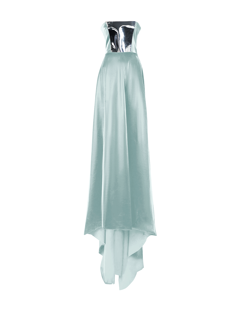 Mint Italian Satin Strapless Gown with Train