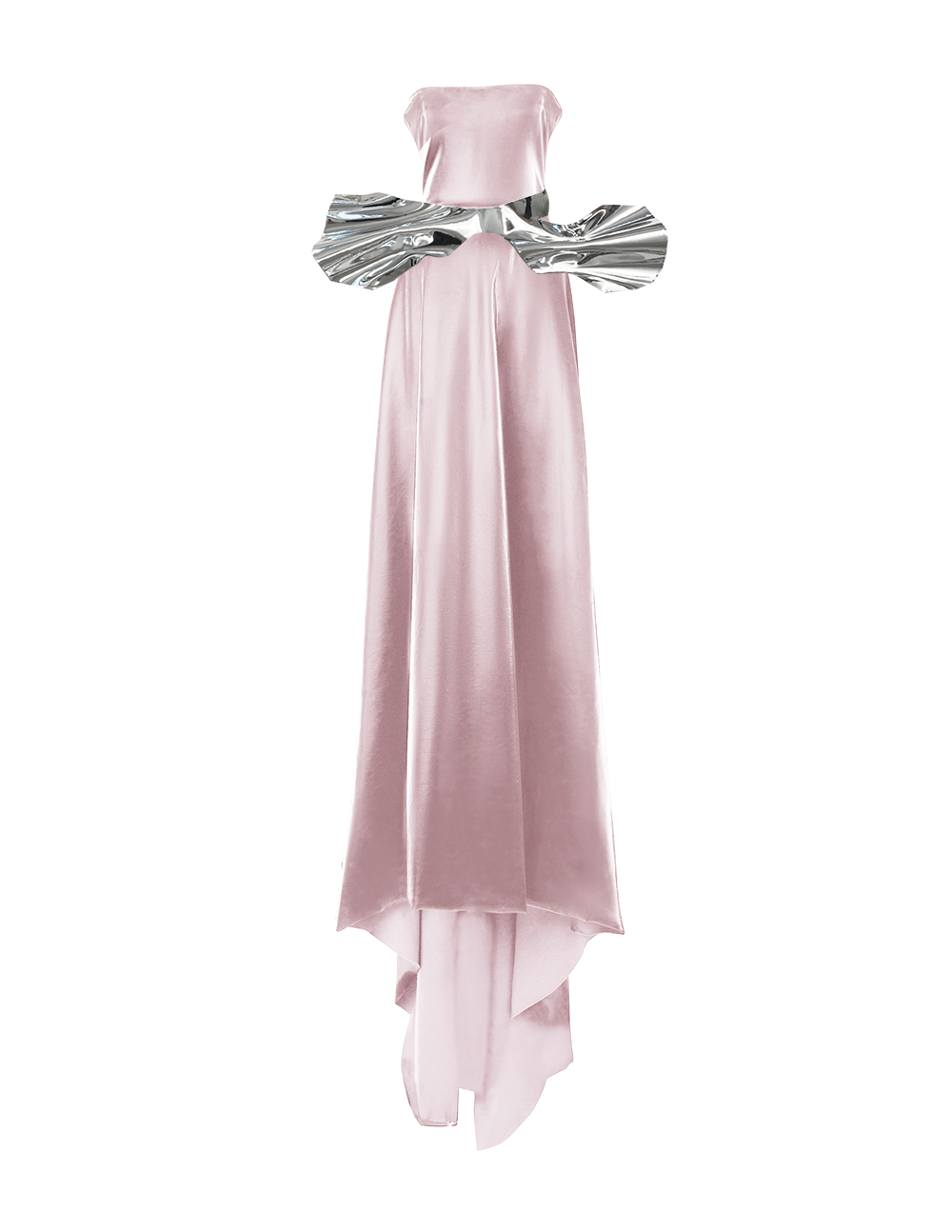 Pink Italian Satin Strapless Gown with Train