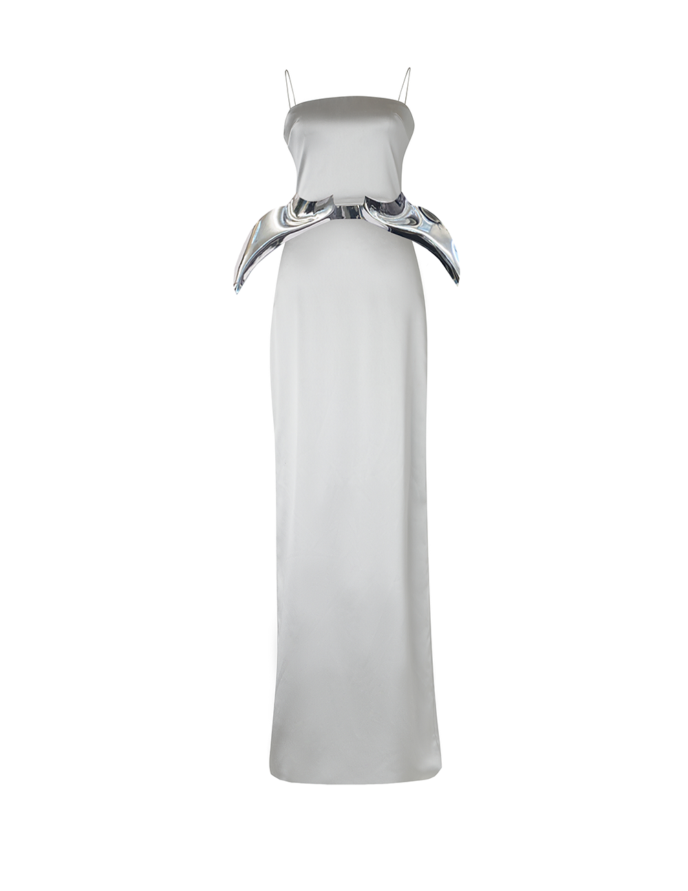 Silver Fitted Column Gown
