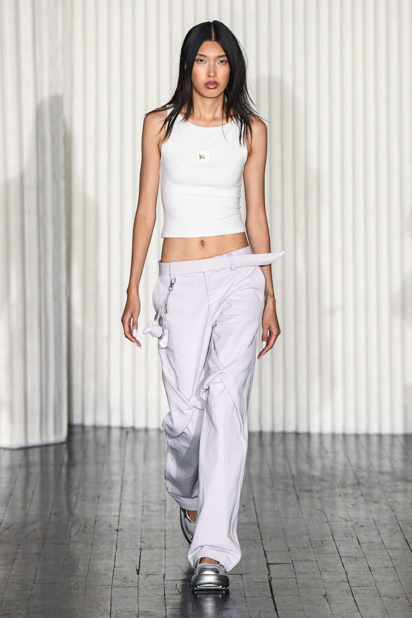 Draped Knee Denim Trouser in Lilac (SAMPLE)