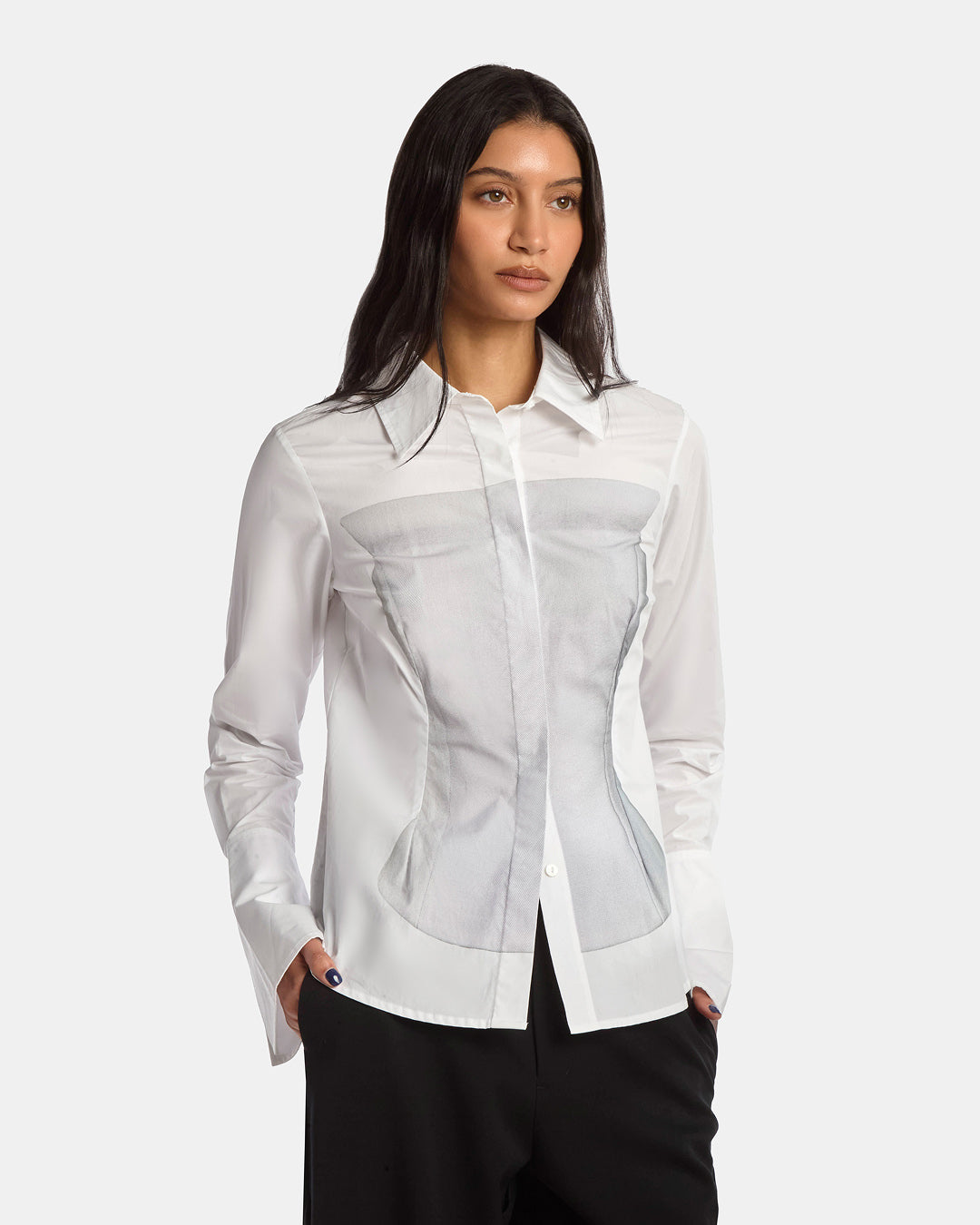 Illusion Print Corset Button Down