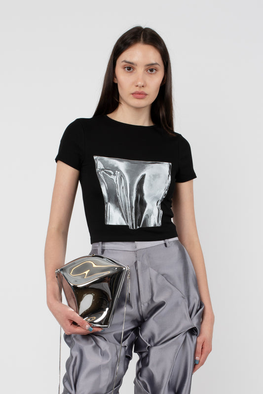 Printed Corset Baby Tee in Chrome Final Sale