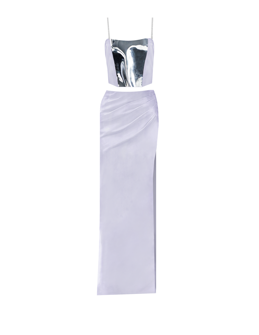 Lilac Satin Xenia Corset and Maxi Skirt with Slit Set