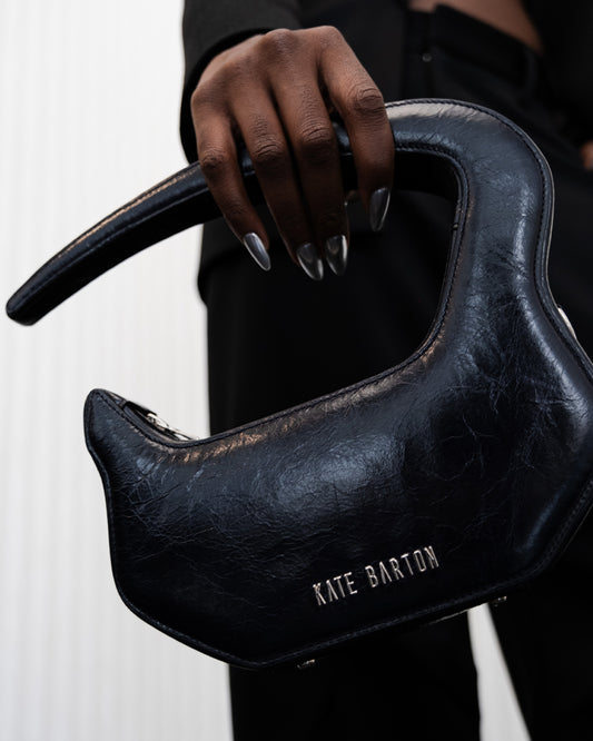 Pierced Leather Bag in Navy