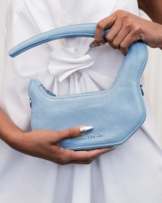 Pierced Leather Bag in Sky Blue
