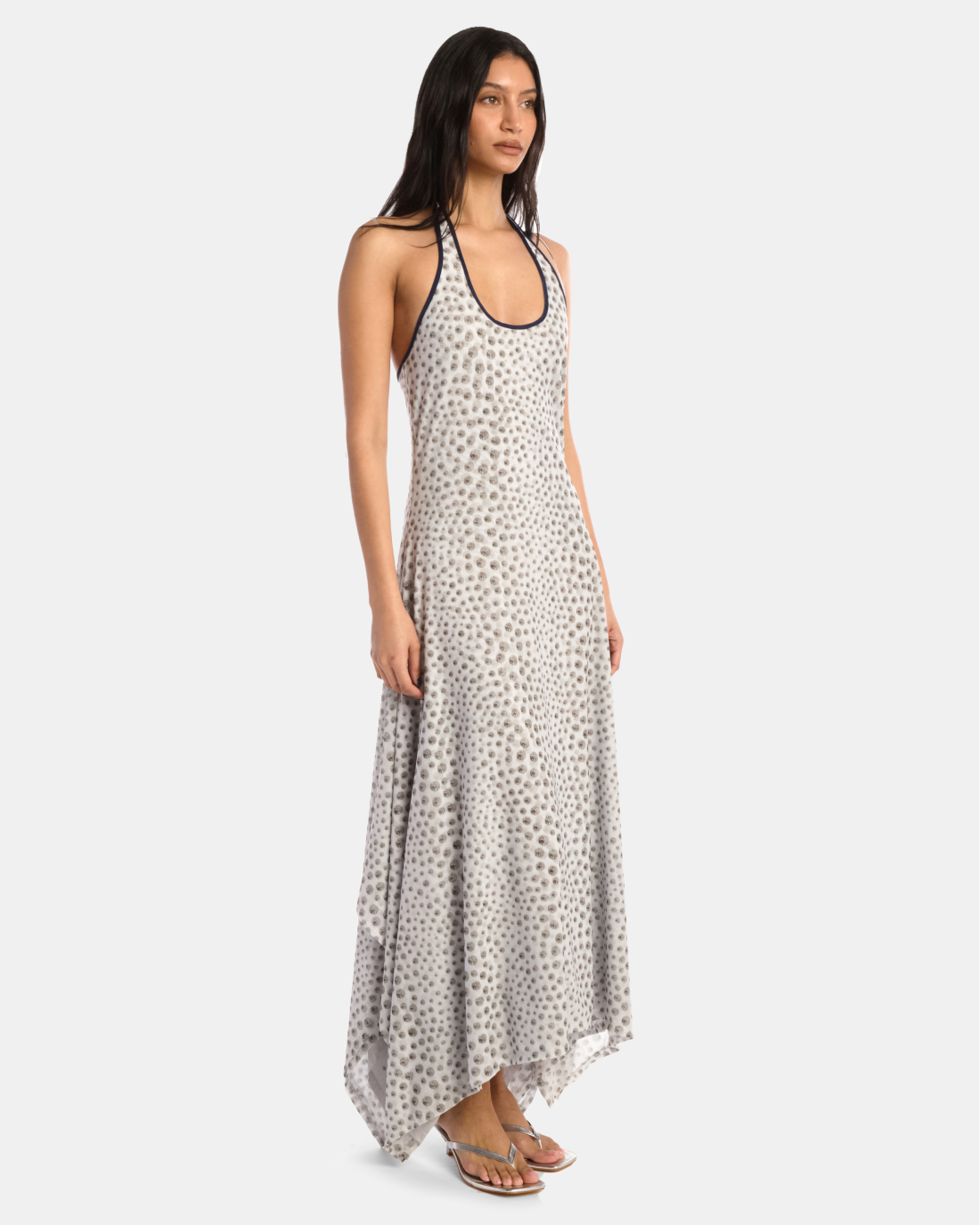 Chrome Polka Dot Mesh Handkerchief Dress
