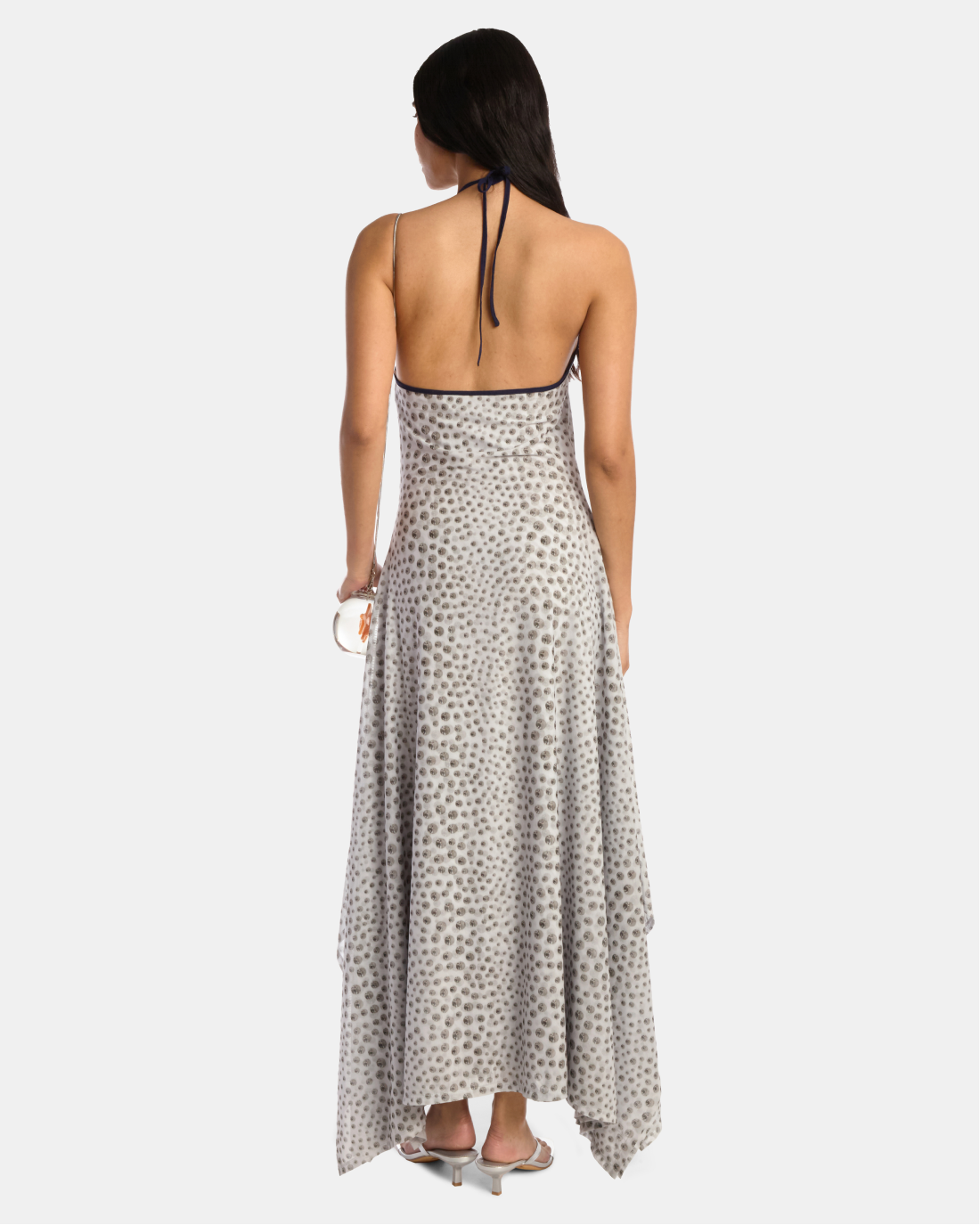 Chrome Polka Dot Mesh Handkerchief Dress