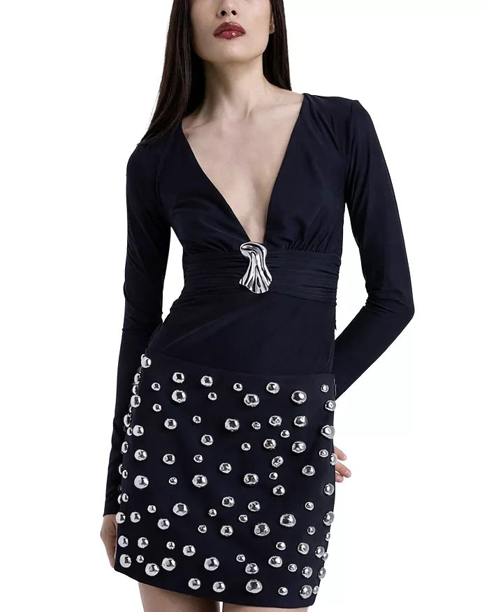 Chrome Embellished Mini Skirt