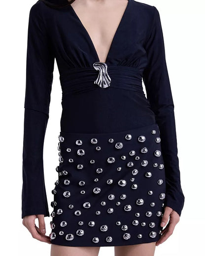 Chrome Embellished Mini Skirt