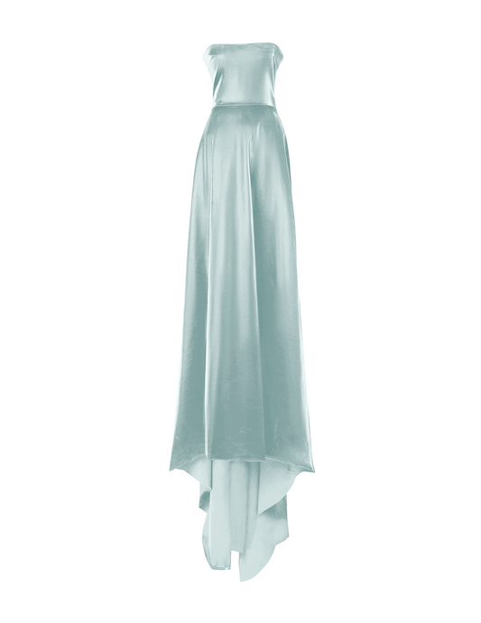 Mint Italian Satin Strapless Gown with Train