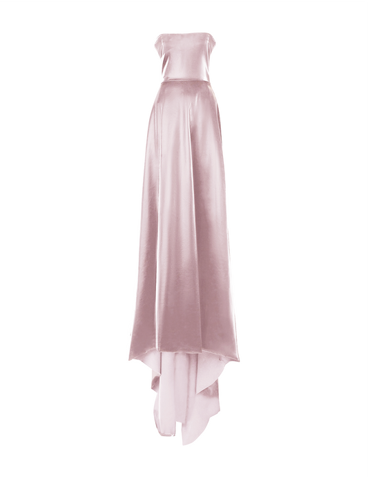 Pink Italian Satin Strapless Gown with Train