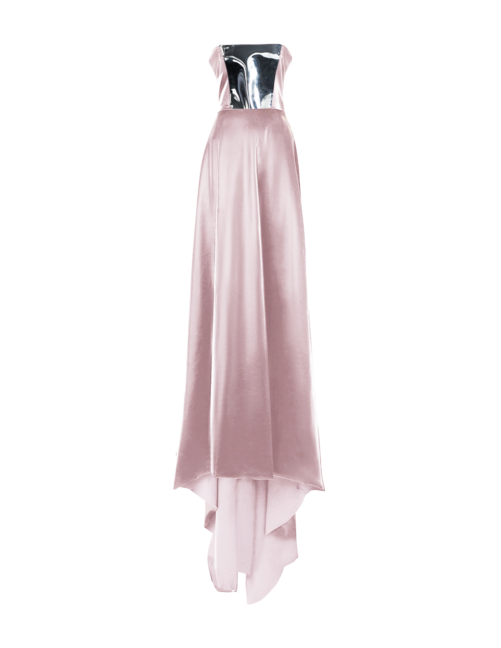Pink Italian Satin Strapless Gown with Train