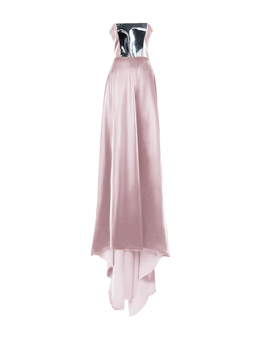 Pink Italian Satin Strapless Gown with Train