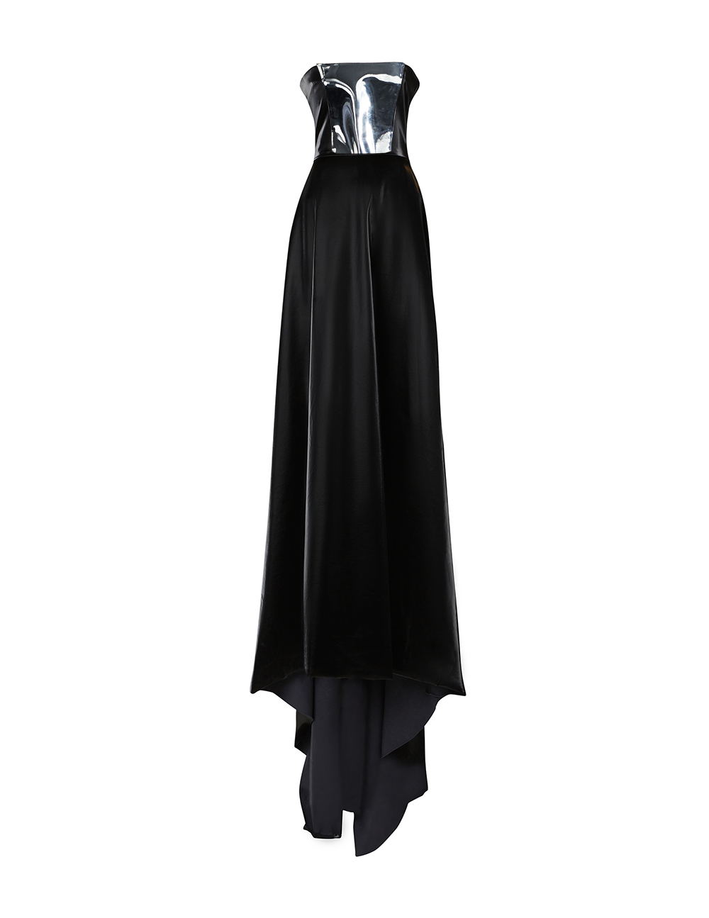 Black Patent Strapless Gown with Train