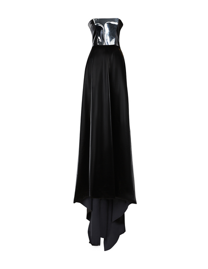 Black Patent Strapless Gown with Train