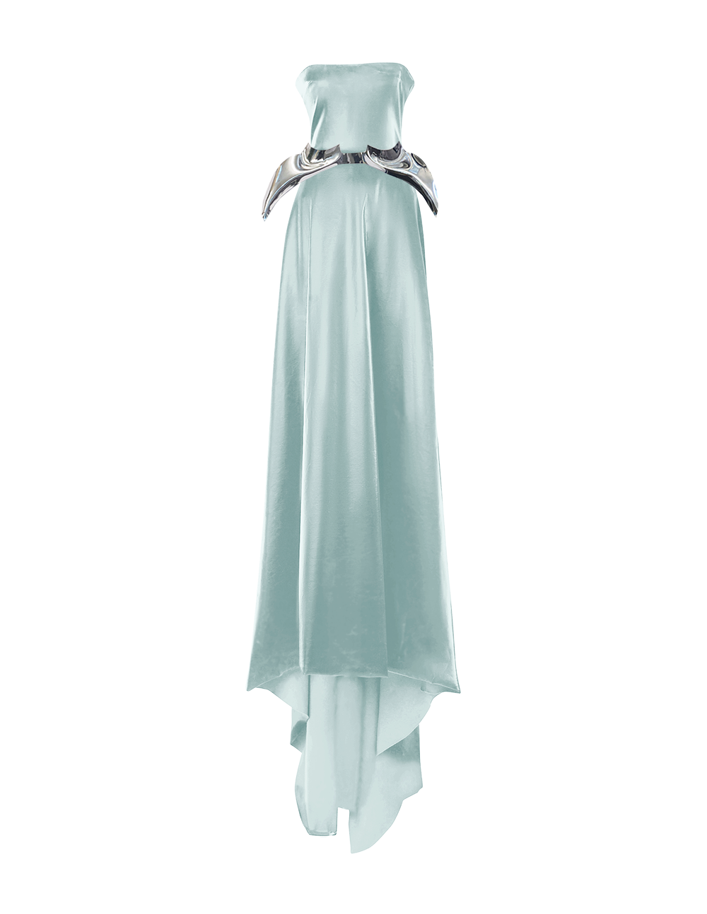 Mint Italian Satin Strapless Gown with Train