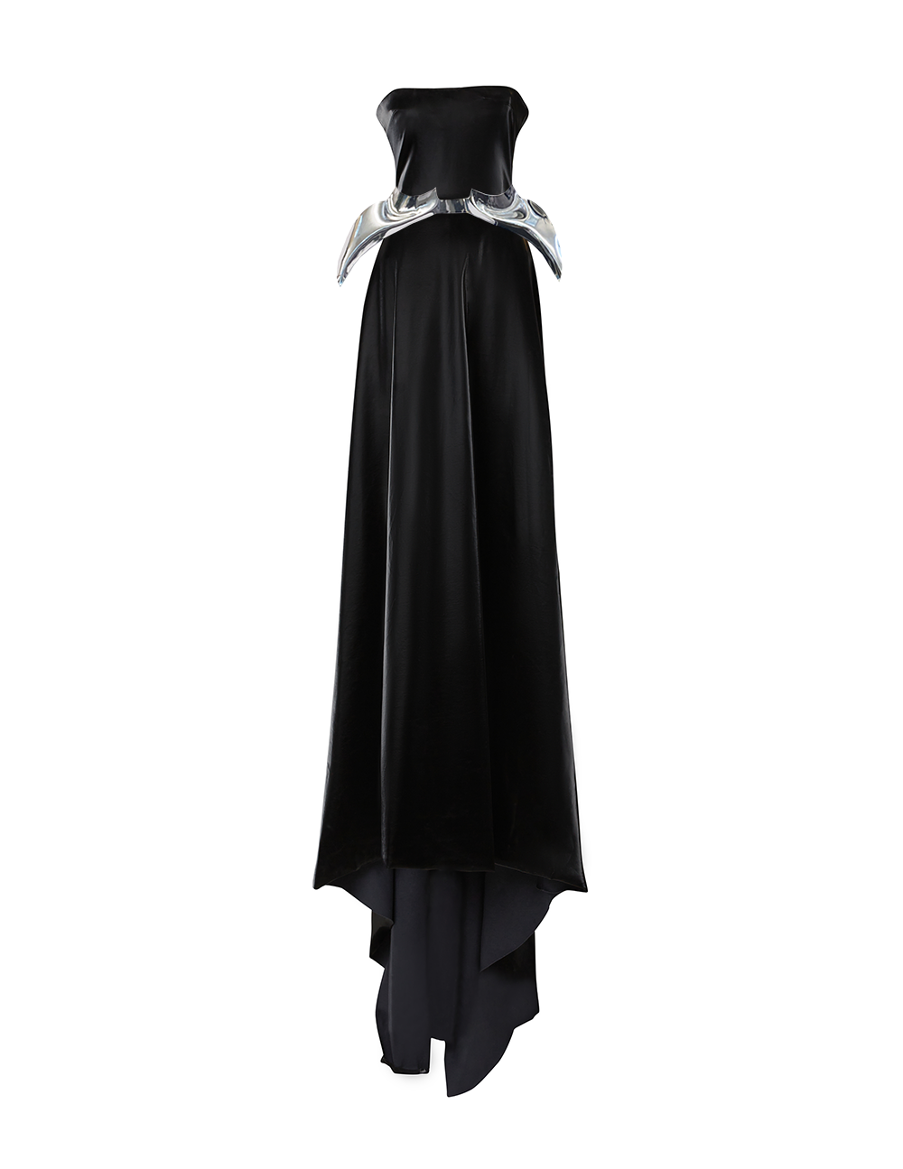 Black Patent Strapless Gown with Train