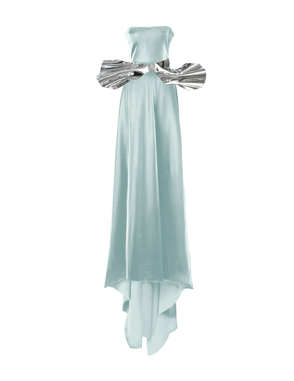 Mint Italian Satin Strapless Gown with Train