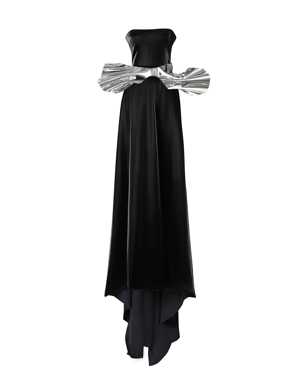 Black Patent Strapless Gown with Train