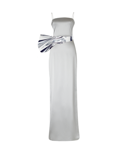 Silver Fitted Column Gown