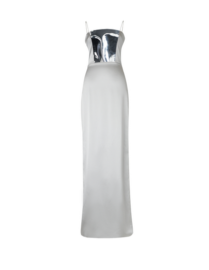 Silver Fitted Column Gown