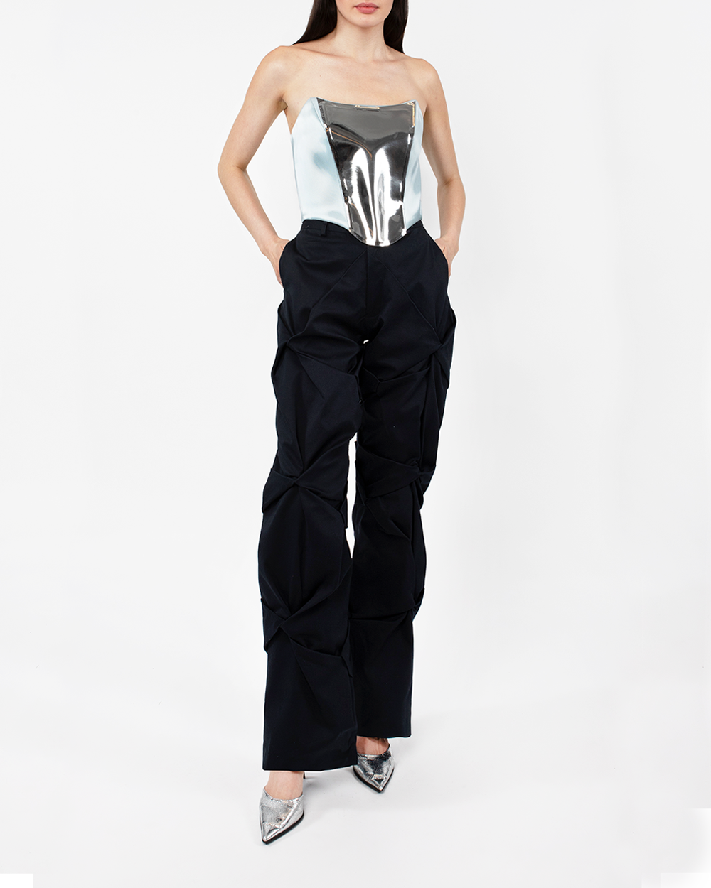 Astrid Navy Draped Trousers