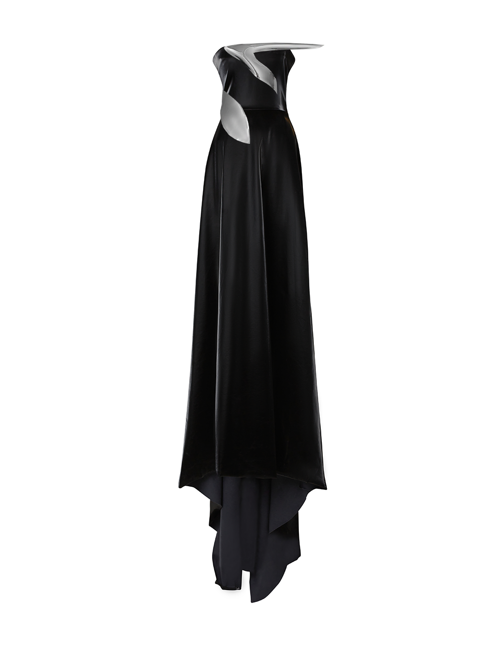 Black Patent Strapless Gown with Train