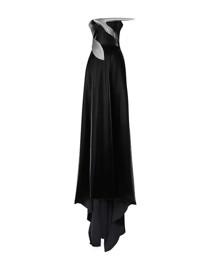 Black Patent Strapless Gown with Train