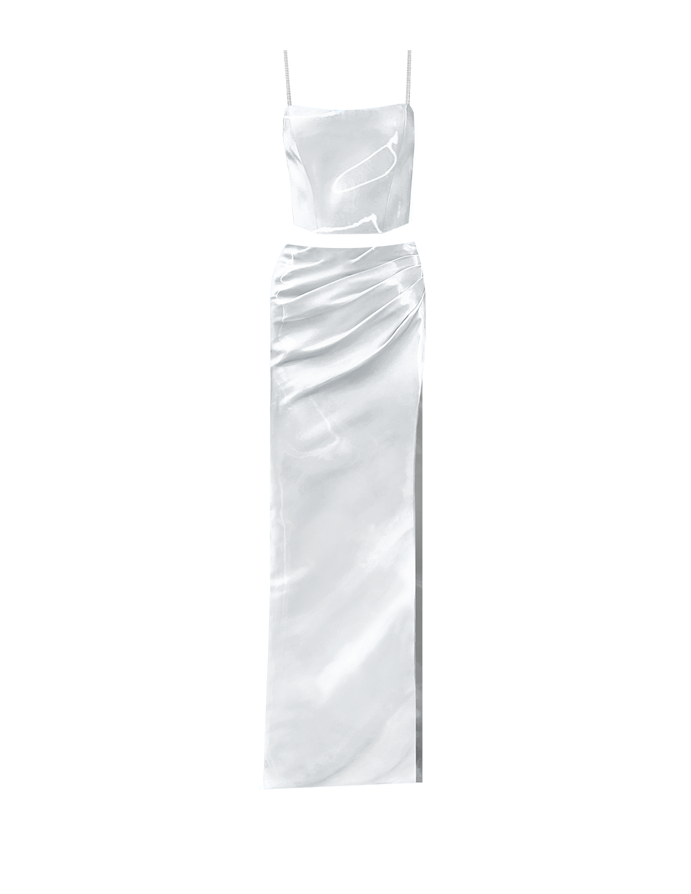 White Liquid Xenia Corset and Maxi Skirt with Slit Set