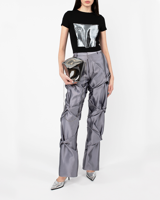Printed Corset Baby Tee in Chrome