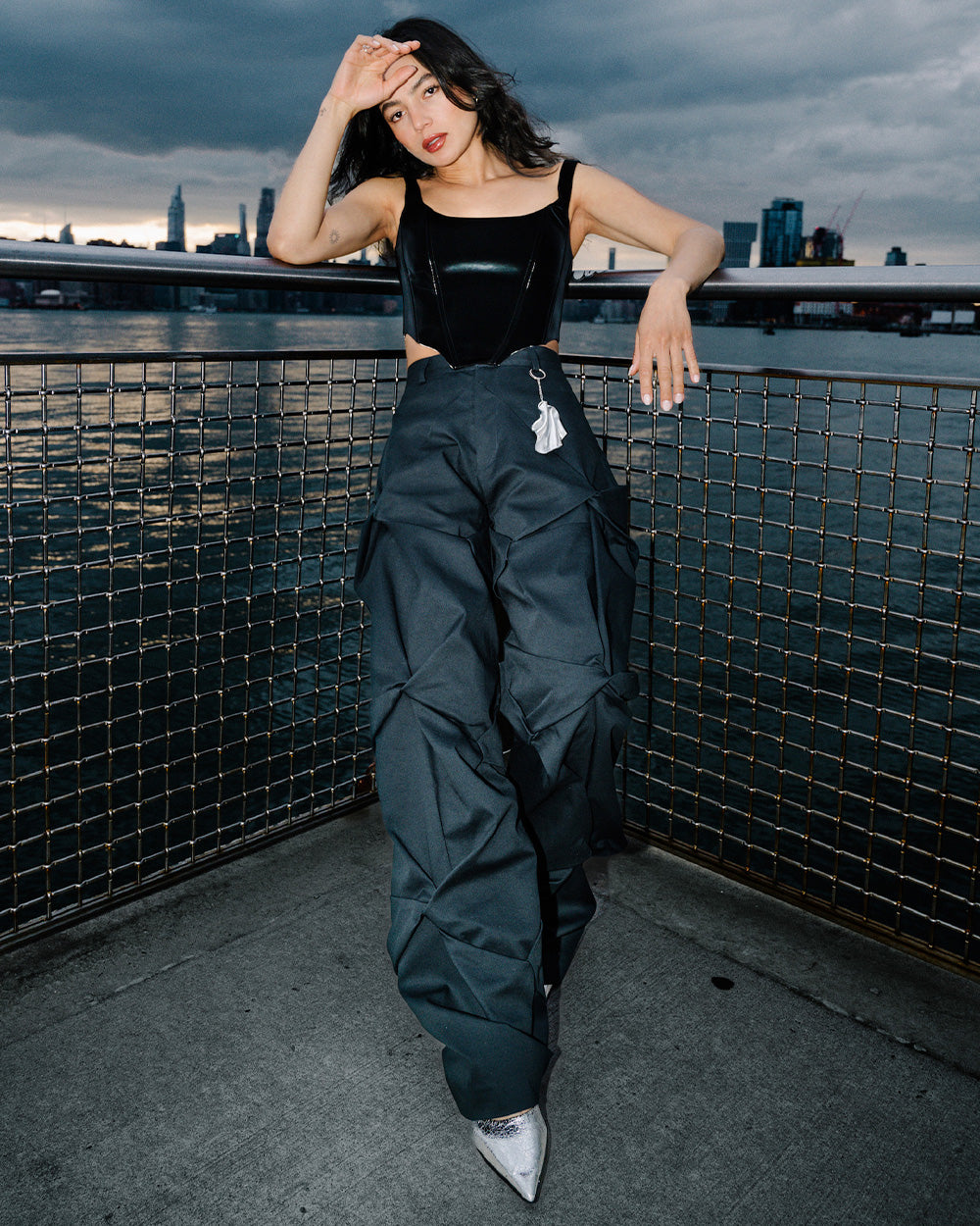 Astrid Navy Draped Trousers