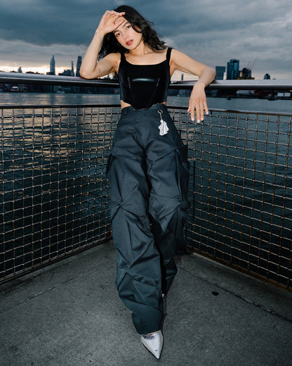 Astrid Navy Draped Trousers