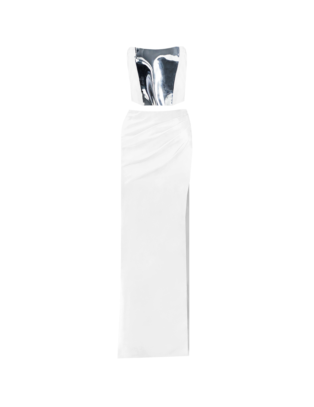 White Satin Xenia Corset and Maxi Skirt with Slit Set