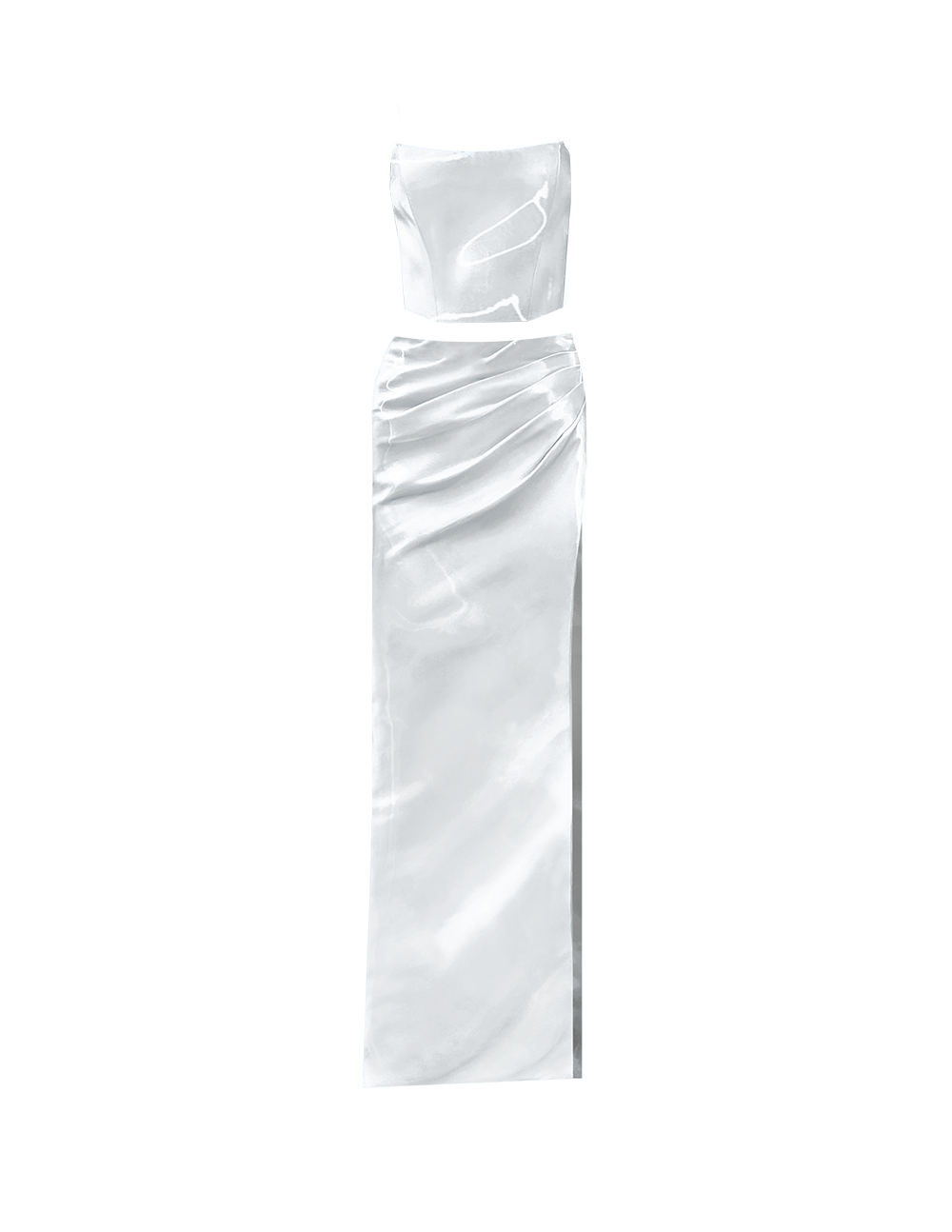 White Liquid Xenia Corset and Maxi Skirt with Slit Set