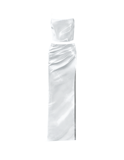 White Liquid Xenia Corset and Maxi Skirt with Slit Set