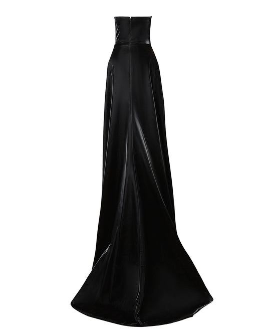 Black Patent Strapless Gown with Train