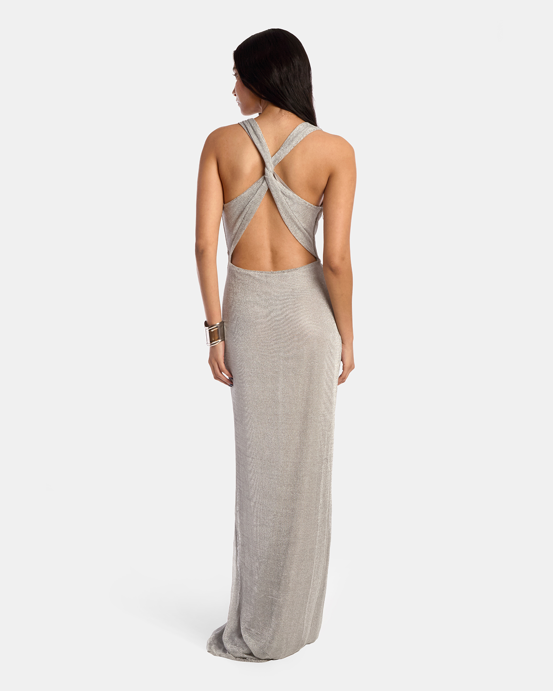 Metallic Knit Cowl Neck Dress