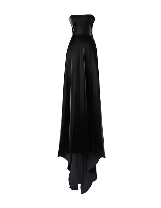Black Patent Strapless Gown with Train