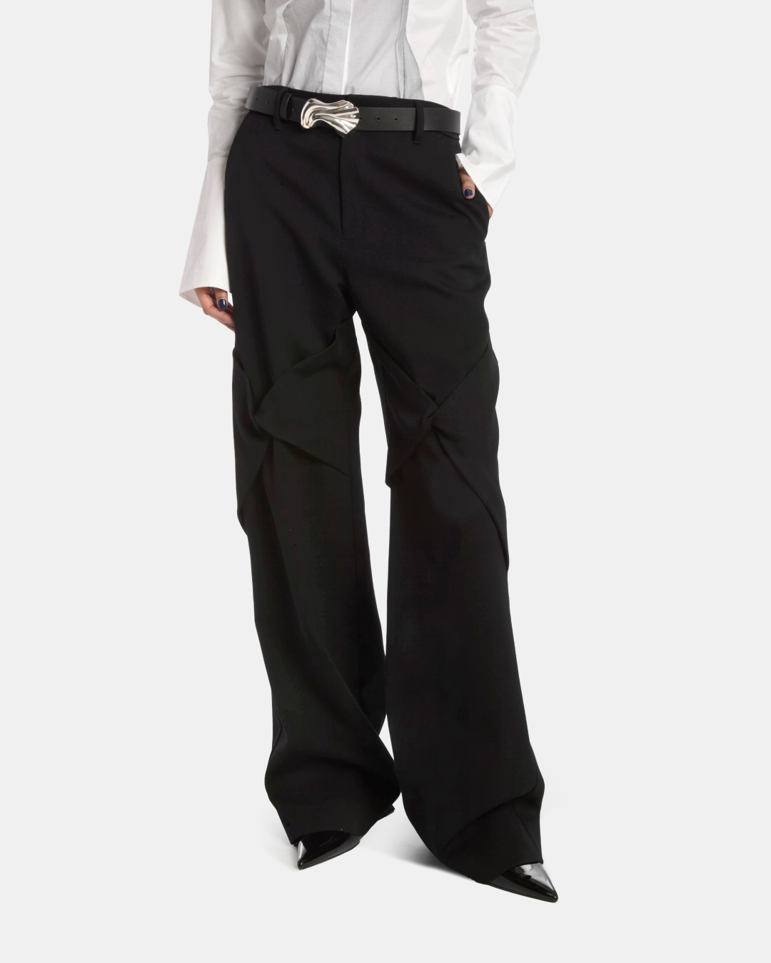 Chrome Embellished Leather Belt