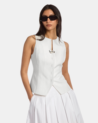 Linen Vest With Brooch