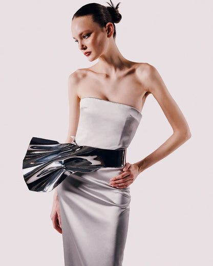 Silver Fitted Column Gown