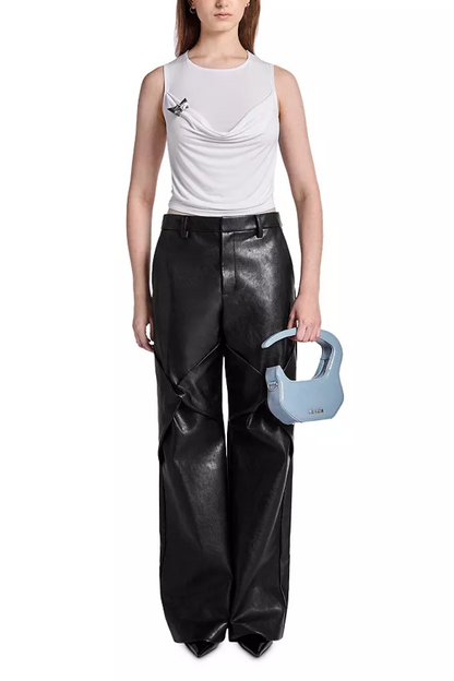 Draped Knee High Rise Leather Pants