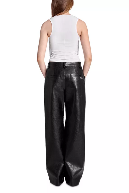 Draped Knee High Rise Leather Pants
