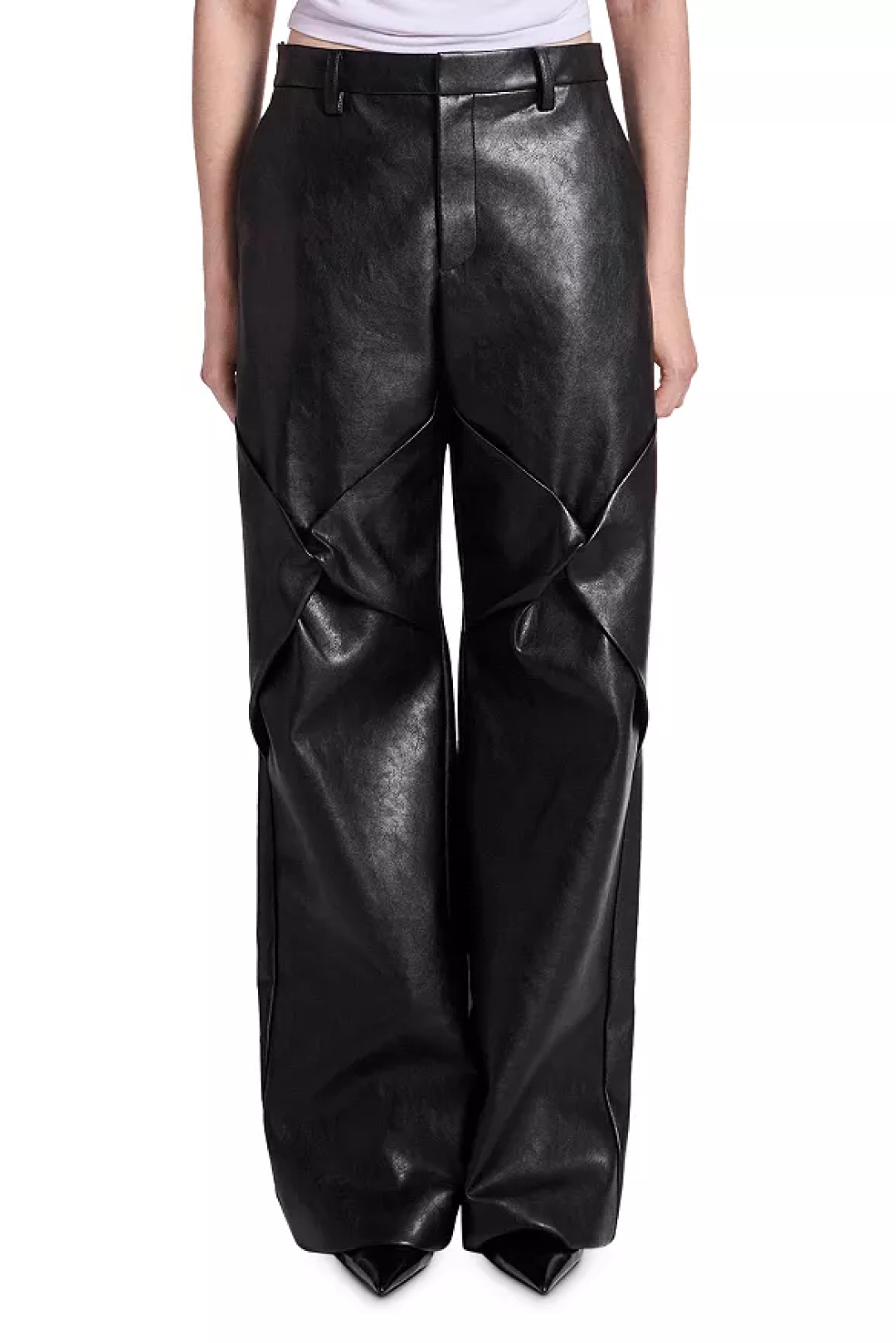 Draped Knee High Rise Leather Pants