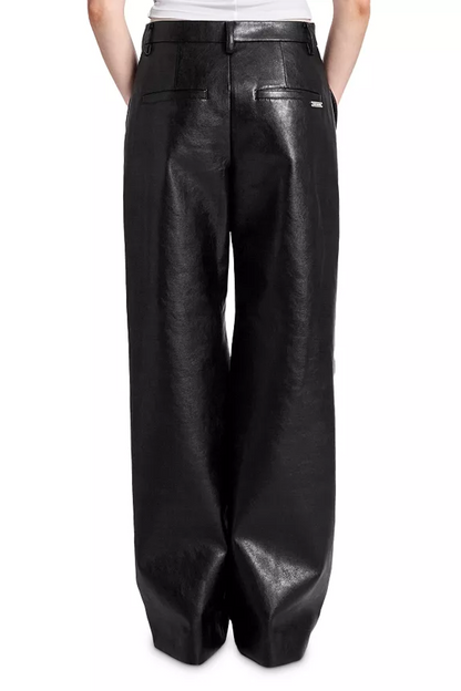 Draped Knee High Rise Leather Pants