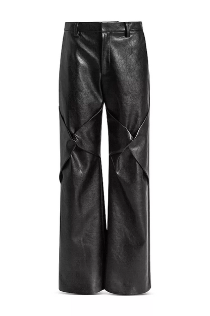 Draped Knee High Rise Leather Pants
