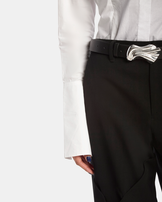 Chrome Embellished Leather Belt