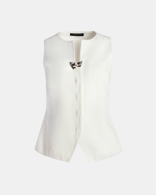 Linen Vest With Brooch