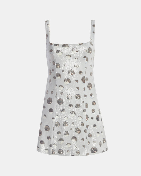 Sequin Chrome Polka Dot Cocktail Dress