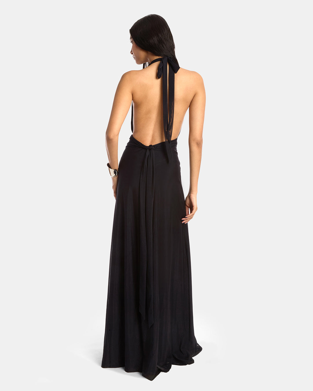 Plunge Neckline Mesh Halter Dress Navy